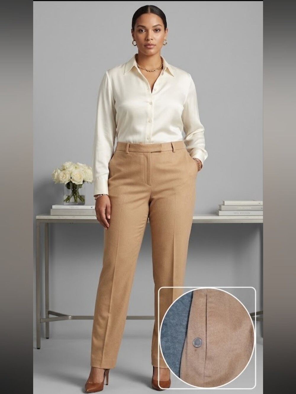 Ralph Lauren Women's Camel Tan Dress Pants 100% Baby Camel Size 16 Luxury